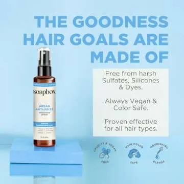 Soapbox Argan Oil Smoothing Serum, Anti-Frizz Serum For All Hair Types with Shea Butter & Vitamin E Repairs Damage & Controls Flyaways - Vegan, Cruelty and Gluten Free (5 Fl oz)