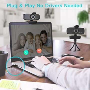 Argmao 1080P HD Webcam with Microphone for Desktop, USB Computer Camera with Web Cam Cover&Web Camer...