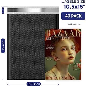 Fuxury Bubble Mailers 10.5x16 Inch 40 Pack Self Seal Padded Envelopes Waterproof Mailing Envelopes B...