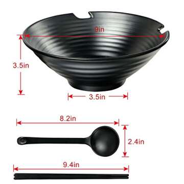 Set of 4 Ramen Bowl Set, 37 oz Melamine Large Japanese Style Noodle Soup Bowls Set with Spoons and C...