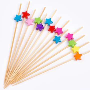 PuTwo Picks for Cocktail Appetizers Fruits Dessert, 4.7" in 100 Counts, Colors may vary Stars
