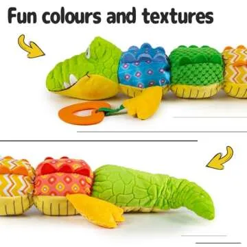 Sumobaby Infant Baby Musical Stuffed Animal Activity Soft Toys with Teether, Multi-Sensory Crinkle, Rattle and Textures, for Tummy Time Newborn 0-3-6-12 Months Boys, Girls, Crocodile (Alligator)