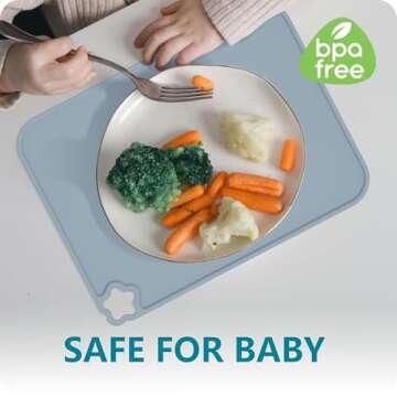 Cutebe Silicone Placemat for Toddles Kids Non-Slip Reusable Portable Kids Placemats for Dinning Table Heat Resistant Placemats, Baby Placemat Stain Resistant Silicone Mat for Dining Table 3 Pack