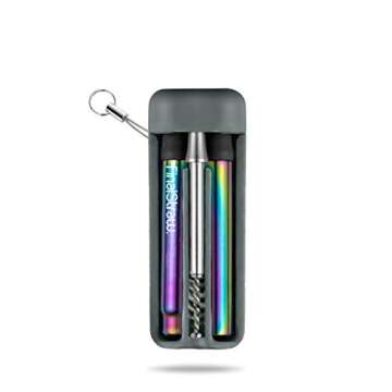 FinalStraw Collapsible, Reusable, Metal Straw | Travel Case, Cleaning Tool | Easy to Clean | Stainless Steel and 100% Silicon Tips | Eco-Friendly | Shark-butt Grey Case, Rainbow Stainless Steel