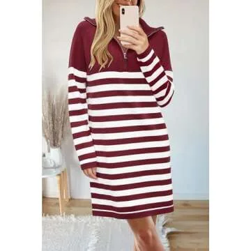 Newshows Women's Winter Sweater Dress 2024 Striped Long Sleeve Lapel Collar Chunky Knit Slouchy Over...