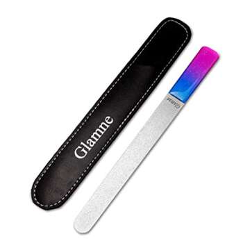 Glamne Stainless Steel Nail File Double Sided 8 Inches for Finger and Toe Nails with Leather Case