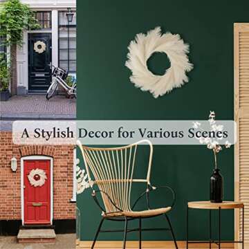 Perfnique Pampas Grass Wreath, 27'' Faux Pampas Wreath for Front Door, Artificial Pampas Wreath for All Seasons, Boho Wall Decor, Farmhouse Pampas Grass Garland, DIY Wreath Arrangement (Ivory)