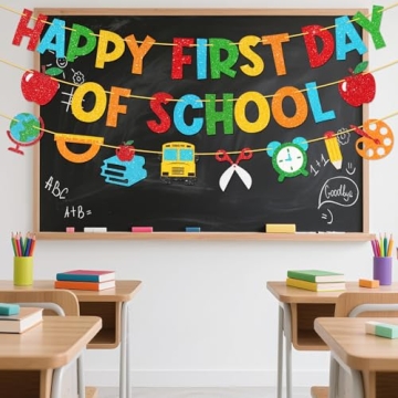 Colorful Pre-Strung First Day of School Banner
