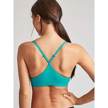 Kalon Women’s 4 Pack Racerback Sports Bralette Seamless Wireless Comfort Bra (Medium, Jewels)