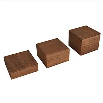MOOCA Customizable Wooden Display Risers Set - 3 Different Height Stands for Jewelry, Watches, Cosmetics, and Accessory, Brown Color