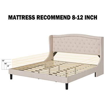 Sturdy Modern Upholstered King Bed Frame with Headboard