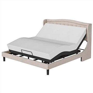 Sturdy Modern Upholstered King Bed Frame with Headboard