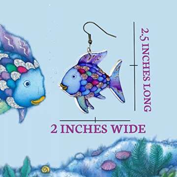 Rainbow Fish Earrings for Teachers, Educators, Librarians and more. Super cute Rainbow Fish Book Ear...