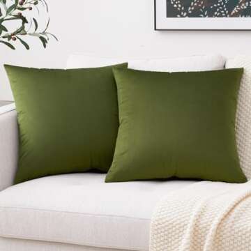 Mixhug Cozy Velvet Throw Pillow Covers Set of 2 - 18x18, Moss Green