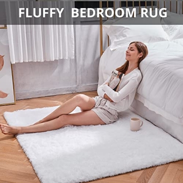 Ophanie Fluffy White Area Rug for Bedroom & Living Room