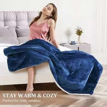 CAROMIO Electric Blanket Full Size 72" x 84", Thick Flannel & Sherpa Heated Blanket Full with 5 Heating Levels & 4 Hours Auto Off, ETL Certified Fast Heating Blanket with Overheating Protection, Blue