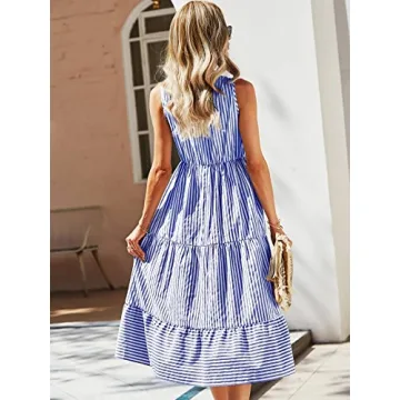 Floerns Women's Striped A Line Midi Dress for Summer Style