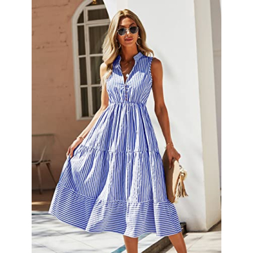 Floerns Women's Striped A Line Midi Dress for Summer Style