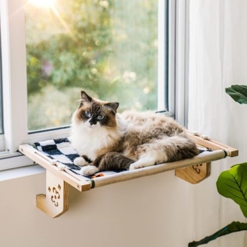 MEWOOFUN Sturdy Cat Window Perch Hammock Bed with Wood & Metal Frame for Cats Easy to Assemble for W...