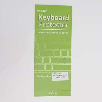 ProElife Keyboard Cover for 2019-2018 MacBook Air 13'' with Touch ID Retina Display (A1932) Accessories Ultra Thin Keyboard Protector, NOT FIT Mac Air 2021-2020 (Transparent Clear)