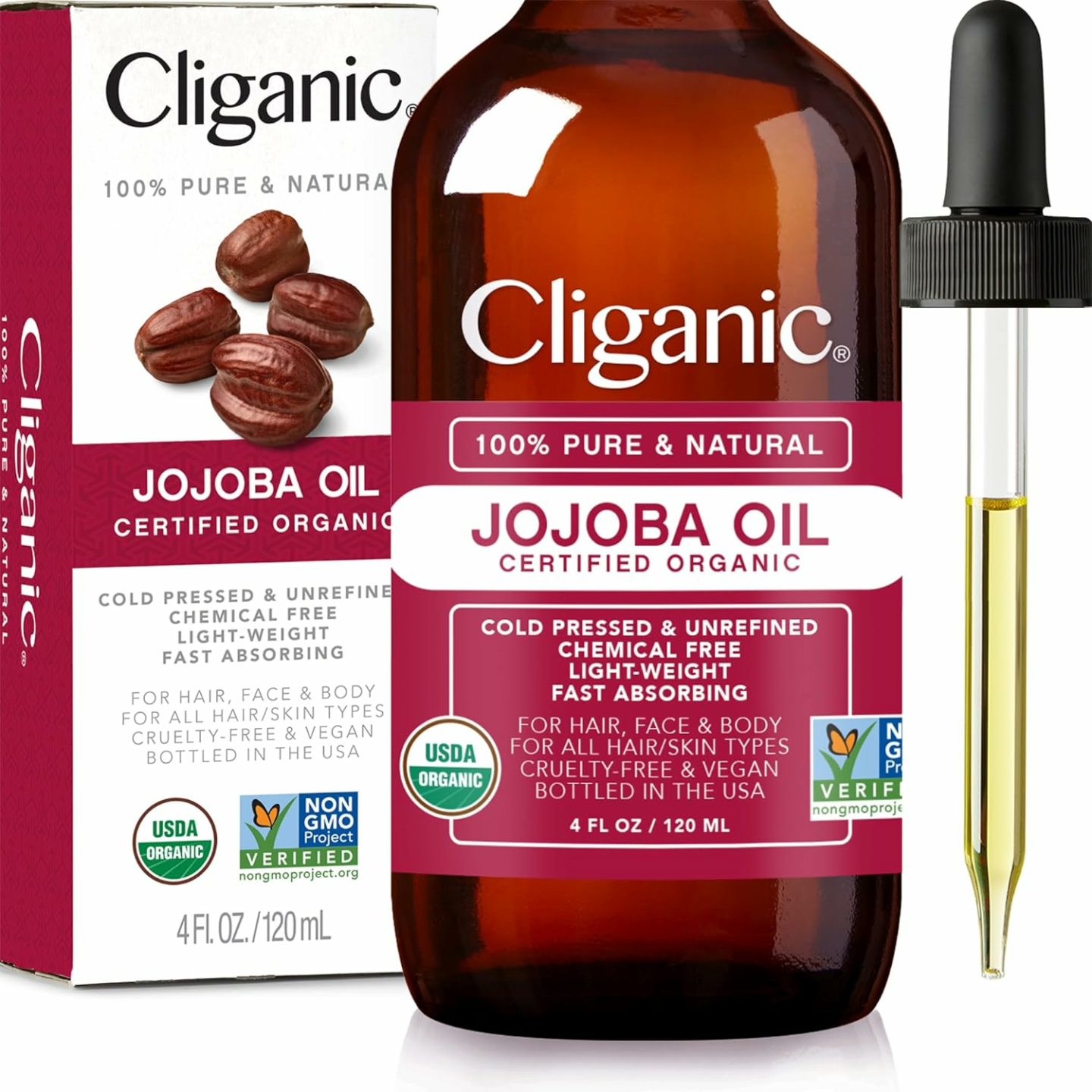 Cliganic Organic Jojoba Oil 100% Pure 4oz Moisturizer