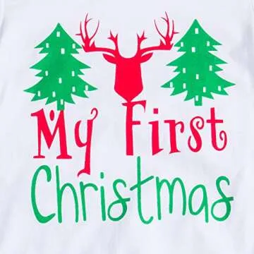 Caibiet Newborn Baby Boy Girl Christmas Outfits,My First Christmas Long Sleeve Bodysuit+Xmas Tree Deer Pants+Hat Infant 3Pcs/Set (90(6-12 Months), White/Red)