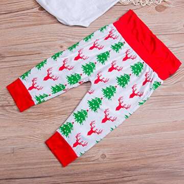 Caibiet Newborn Baby Boy Girl Christmas Outfits,My First Christmas Long Sleeve Bodysuit+Xmas Tree Deer Pants+Hat Infant 3Pcs/Set (90(6-12 Months), White/Red)