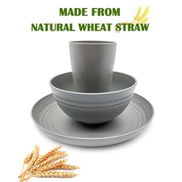 KITWILD Wheat Straw Dinnerware Sets, 12-Piece Lightweight Plastic Dinnerware Set with 8.9 Inch Unbre...
