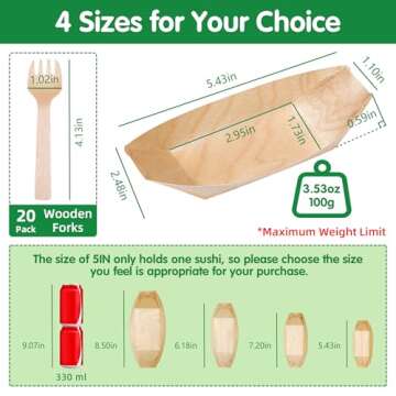 Suwodpak 100-Pack Wooden Disposable Plates - Eco-Friendly Boat Food Trays for Parties & Events