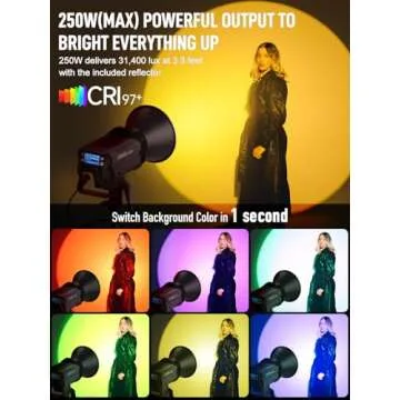 Video Light, COLBOR CL220R RGB 250W Max Continuous Lighting 2700-6500K CRI97+ 31,400Lux@3.3ft COB St...