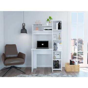 Tuhome Versalles Writing Desk, Two Superior Shelves, Bookshelf -White