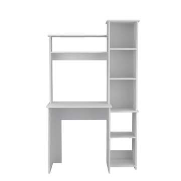 Tuhome Versalles Writing Desk, Two Superior Shelves, Bookshelf -White