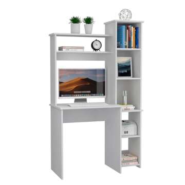 Tuhome Versalles Writing Desk, Two Superior Shelves, Bookshelf -White