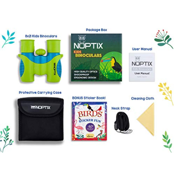 Kids Binoculars in Green Blue with Bird Sticker Book