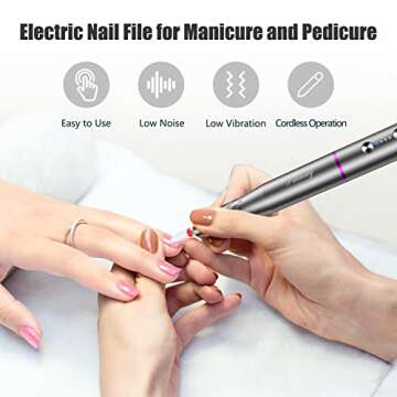 Electric Nail Drill Machine Professional,Cordless Electric Nail File for Acrylic Gel Nails,Efile Manicure and Pedicure Kit for Grinding Polishing Trimming(Gray)