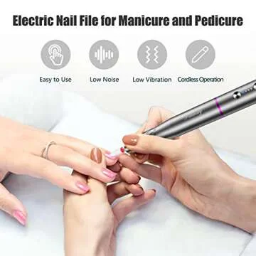 Electric Nail Drill Machine Professional,Cordless Electric Nail File for Acrylic Gel Nails,Efile Manicure and Pedicure Kit for Grinding Polishing Trimming(Gray)