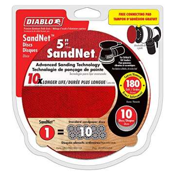 Diablo 5" 180GRIT Ceramic SandNet Discs with Connection Pad for 5 & 8-Hole Orbital Sanders