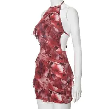 Sexy Halter Neck Backless Floral Mini Dress - Summer Charm