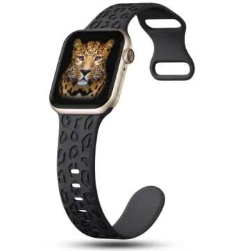 CreateGreat Leopard Engraved Bands Compatible with Apple Watch Band 40mm 41mm 38mm Women, Cheetah Silicone Strap Compatible with iWatch Series 10 9 8 7 6 5 4 3 2 1 SE Ultra,Black