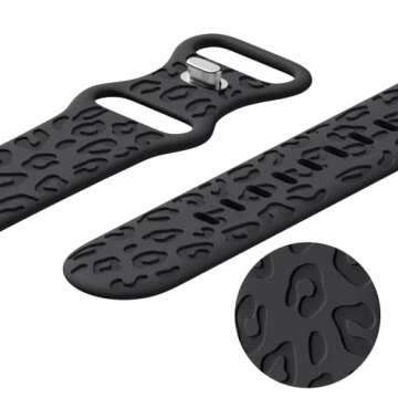 CreateGreat Leopard Engraved Bands Compatible with Apple Watch Band 40mm 41mm 38mm Women, Cheetah Silicone Strap Compatible with iWatch Series 10 9 8 7 6 5 4 3 2 1 SE Ultra,Black