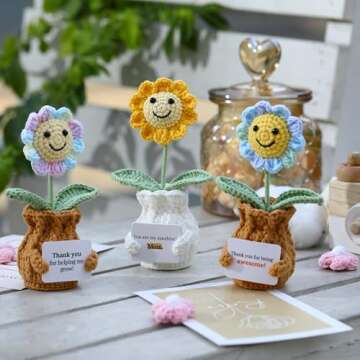 YOOJEE Crochet Sunflower Gift – Handmade Potted Flower for Moms