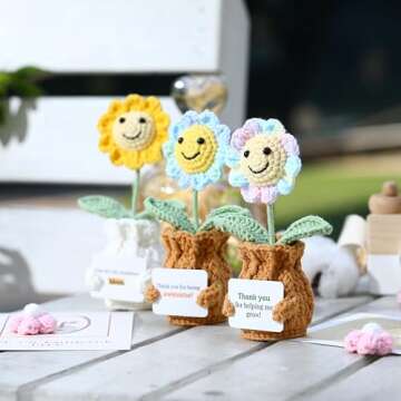 YOOJEE Crochet Sunflower Gift – Handmade Potted Flower for Moms
