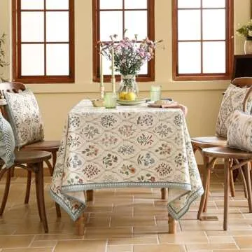 ISAENNE Floral Tablecloth for Square Tables,Linen Table Cloth with Colorful Flowers Pattern,Heavy Durable Table Cover for Dining Thanksgiving Kitchen Decor Party Banquet Christmas,55"*55"