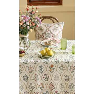 ISAENNE Floral Tablecloth for Square Tables,Linen Table Cloth with Colorful Flowers Pattern,Heavy Durable Table Cover for Dining Thanksgiving Kitchen Decor Party Banquet Christmas,55"*55"