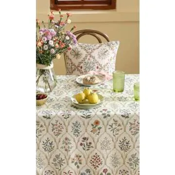 ISAENNE Floral Tablecloth for Square Tables,Linen Table Cloth with Colorful Flowers Pattern,Heavy Durable Table Cover for Dining Thanksgiving Kitchen Decor Party Banquet Christmas,55"*55"