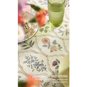 ISAENNE Floral Tablecloth for Square Tables,Linen Table Cloth with Colorful Flowers Pattern,Heavy Durable Table Cover for Dining Thanksgiving Kitchen Decor Party Banquet Christmas,55"*55"