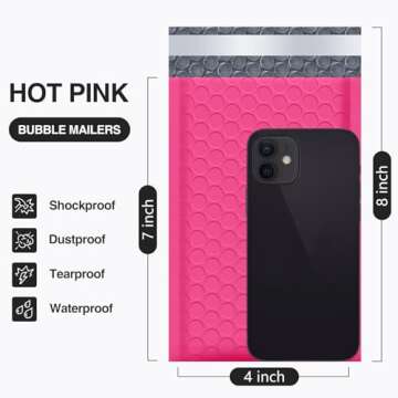 UCGOU Bubble Mailers 4x8 Inch Hot Pink 50 Pack Poly Padded Envelopes Small Business Mailing Packages...