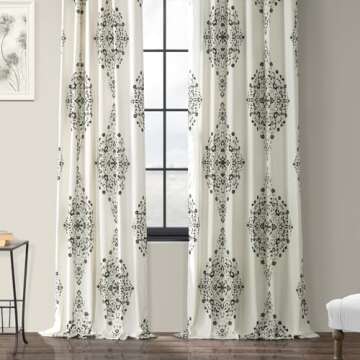 HPD Half Price Drapes Floral Damask Printed Curtains 96 Inches Long Luxury Damask Cotton Curtain (1 ...