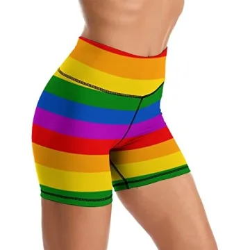 Rainbow Yoga Shorts High Waisted Biker Shorts for Womens Athletic Running Workout S