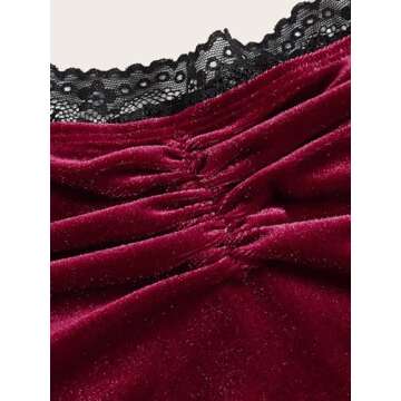 MakeMeChic Women's Lace Crop Tops Sleeveless Strapless Velvet Ruched Tube Top Burgundy Small